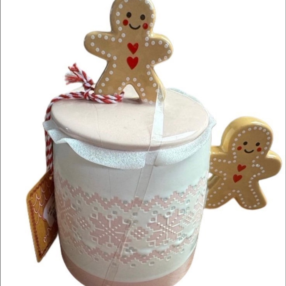 Pink Snowflake 15oz Sweater Mug w/ Gingerbread Man Handle & Lid topper